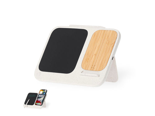 15W Wireless charger with integrated digital board, made of wheat straw and bamboo - Artic Personalised