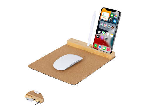 Multifunctional mouse pad made of a combination of soft cork and bamboo - Dannax Personalised