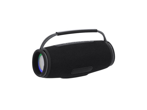Stereo Bluetooth® Speaker 2x5W with Multicolor Light made from resistant premium fabric and it has a two-tone braided fabriccarrying handle with a soft silicone grip - Digby Personalised