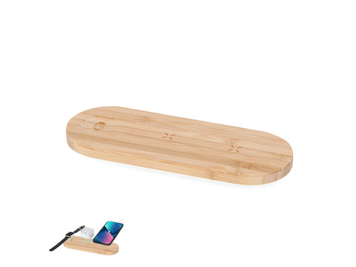 15W Wireless multi-charger made of bamboo - Tigris Personalised