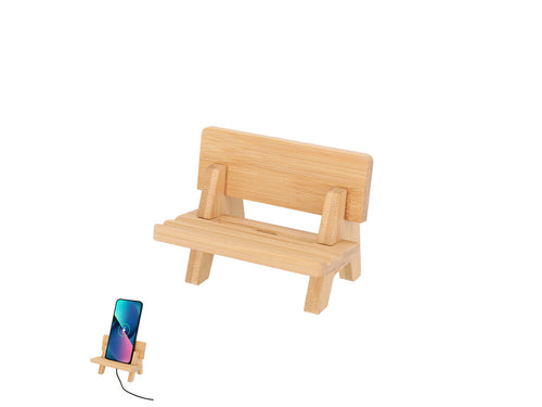 Original mobile device holder in the shape of a bench, made of resistant Bamboo - Hadam Personalised