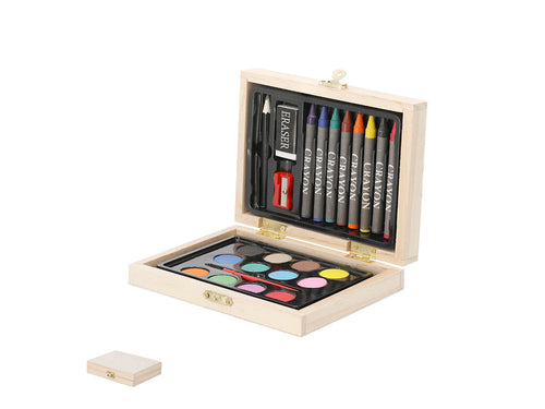 Set of 24 pieces presented in a wooden coloring case with closure and metal hinges - Lidner Personalised