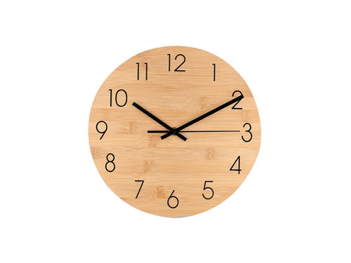 Wall clock in natural bamboo, with numbers and black metal dial - Tiwel Personalised