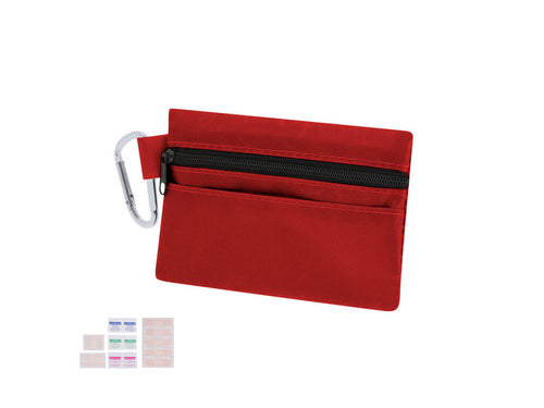 Emergency kit with 14 accessories in a sturdy 600D polyester case, with zipper closure, front pocket, and metal carabiner - Fredek Personalised