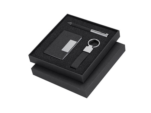 Set Di Blocchi E Quaderni Fraxen Personalizzato - Elegante set in RPET con finitura nera bicolore e dettagli metallici