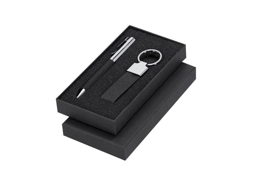 Set Di Blocchi E Quaderni Jayon Personalizzato - Elegante set in RPET con finitura nera bicolore e dettagli metallici