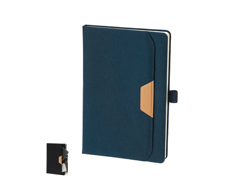 Note block in RPET, with an exterior pocket with a distinguished brown PU detail - Zarek Personalised
