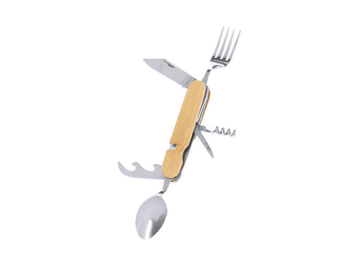 Multifunctional cutlery set made of stainless steel and bamboo - Vintar Personalised