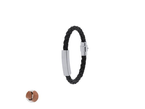 Black synthetic leather bracelet adorned with a plate made of polished stainless steel in flat design - Karasef Personalised
