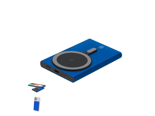 External auxiliary battery of 5,000 mAh made from recycled aluminum, with 15W wireless charging for Qi technology and magnetic Magsafe attachment and USB Type C input/output - Bertex Personalised