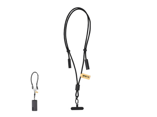 Innovative lanyard with support and charging cable function, made of a combination of RPET polyester and recycled aluminum - Tebrer Personalised