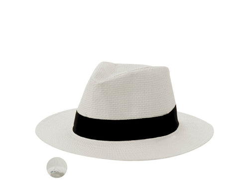 High-quality hat made of white paper straw, with a black ribbon at the base - Klesnap Personalised