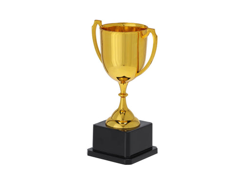 Trophy with an elegant shiny golden finish, designed with large handles and a black base for a distinctive touch - Nynor Personalised