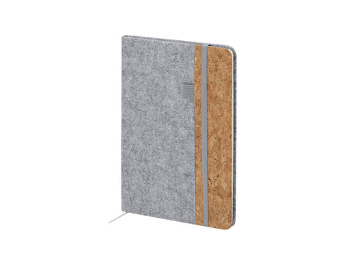 Notebook with hard covers made of a combination of RPET felt and cork - Driscol Personalised