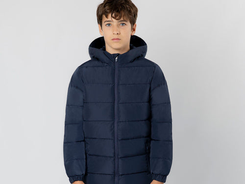 Children’s unisex padded parka with fixed hood and integrated visor - Eren Personalised