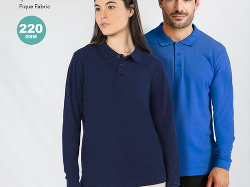 Unisex long-sleeve polo shirt made of piqué fabric - Charlot Personalised