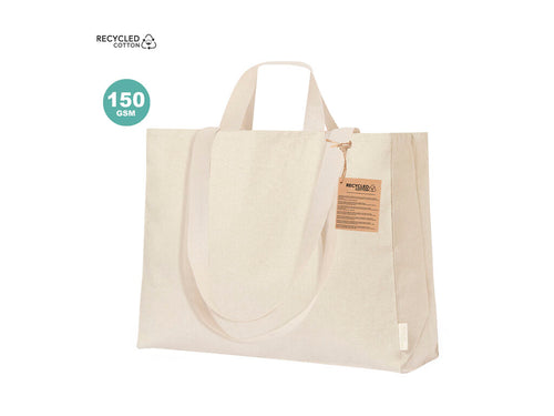 Bag with base and side gusset, made mainly of recycled cotton with a fabric weight of 150 g/m² - Oryan Personalised