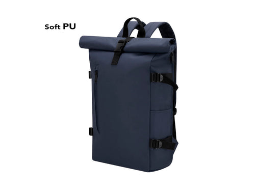 Backpack made of soft PU with roll-top closure featuring zipper and buckle - Hedix Personalised