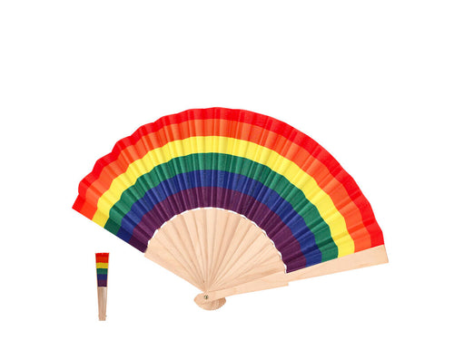 Rainbow fan with multicolor fabric and made with natural wood rods - Prokip Personalised