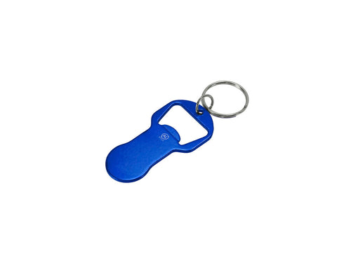 Recycled Aluminum coin opener keychain with shiny metallic finish - Belarox Personalised