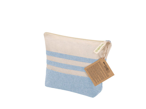 Toiletry bag made mainly of recycled cotton 180 g/ m2 in an elegant natural tone with horizontal striped design - Daronel Personalised