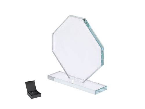 Trophy plate made of thick glass with an elegant octagonal design with stand - Xinobar Personalised
