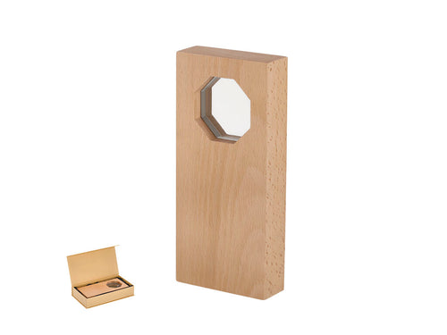 Trophy plaque with wooden design and octagonal design glass plaque in the center - Taorex Personalised