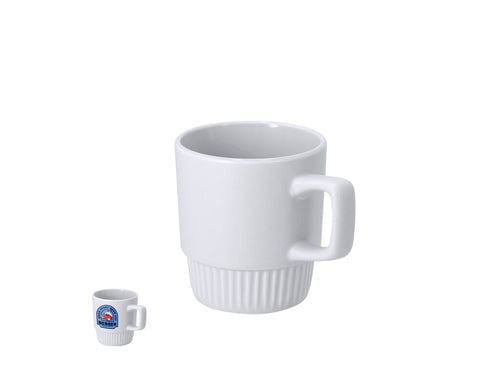 300 ml capacity ceramic mug, beveled design on base - Rolyan Personalised