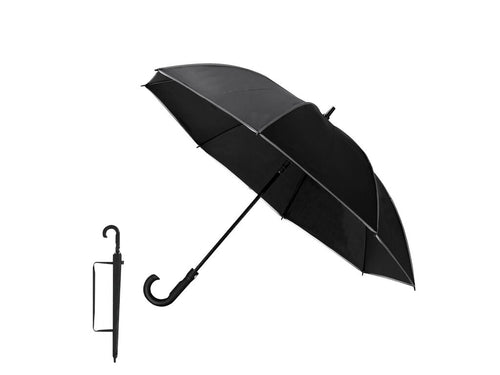 Windproof umbrella made of 8-panel RPET 190T, with an elegant design in black with reflective trim - Savilar Personalised