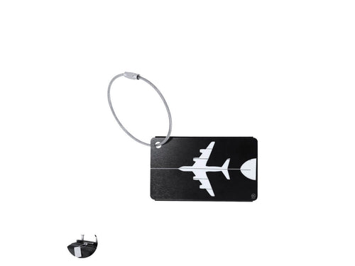Original suitcase identifier with airplane design in resistant Recycled Aluminum - Hekla Personalised