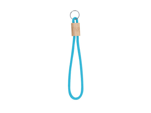 Polyester cord keychain in color, adjustable in bamboo and metal ring - Walnut Personalised