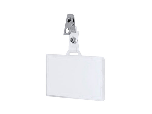 Rigid PS identifier with metal clamp in landscape orientation - Kapok Personalised