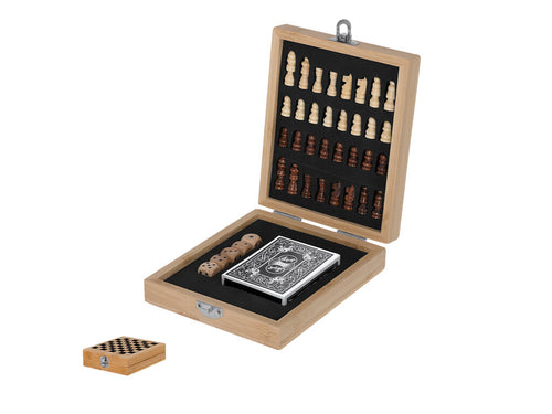 Game set with bamboo finish and checkerboard design - Londox Personalised