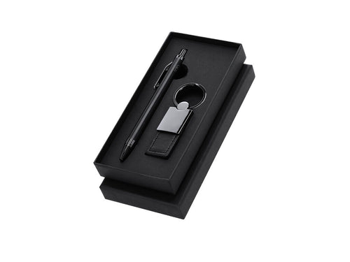 Elegant premium set that includes: Recycled Aluminum Pen with matte black finish, push button mechanism and blue ink - Tobyan Personalised