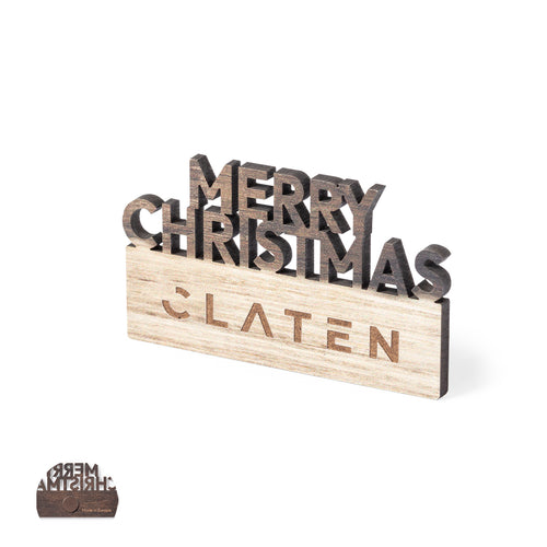 Genuine Merry Christmas magnet made of natural wood, with die-cut text and original bicolor finish - Rivond Personalised