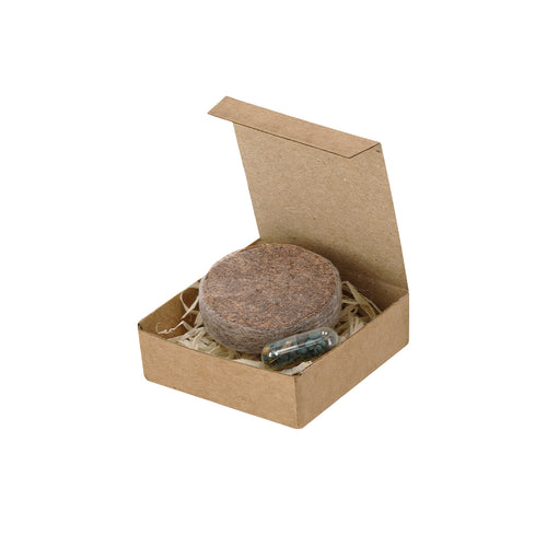 Plantable pack with seed capsule and substrate tablet, presented in a recycled cardboard case with planting instructions - Aquael Personalised
