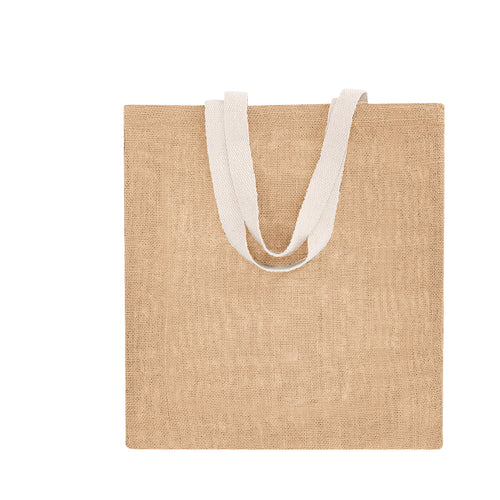 Ecological jute bag with body in natural color and medium handles of 52cm - Dhar Personalised
