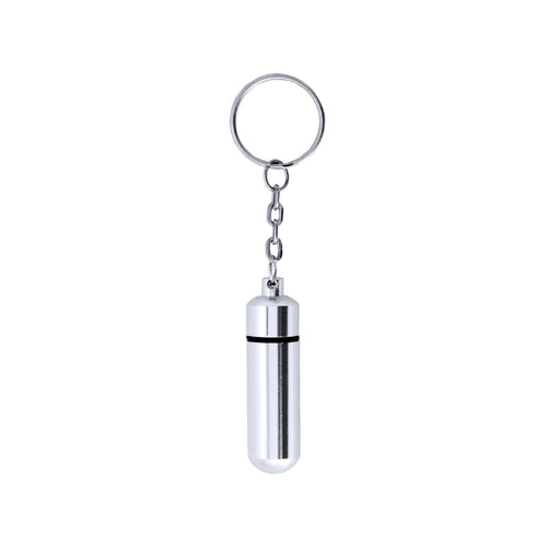 Discreetly designed pill case keychain with aluminum body, in glossy finish and with screw-on lock - Alumpill Personalised