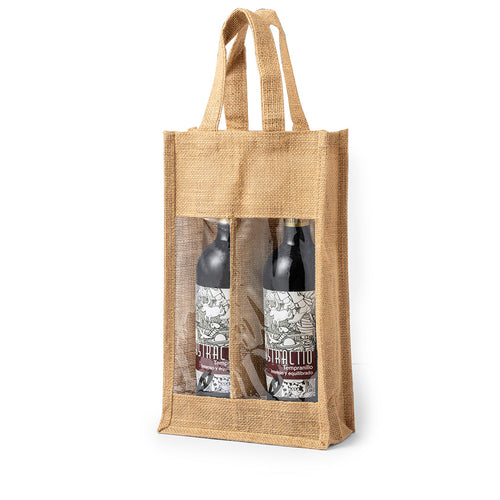 Resistant laminated jute bag with individual compartment for 2 x 75 cl - Koop Personalised