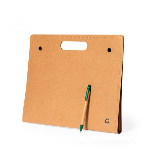Ecological folder with double buckle closure in flexible recycled cardboard and comfortable built-in handles - Kelem Personalised