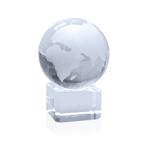 Earth-shaped crystal ball with laser printing base - World Personalised