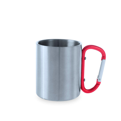 220ml stainless steel mug, with shiny metallic body and a functional carabiner handle, making it easy to be carried - Bastic Personalised