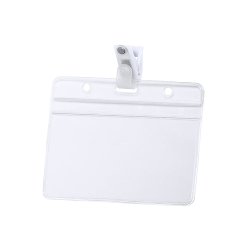 Name tag embossed in PVC with fixing clip in white - Solip Personalised