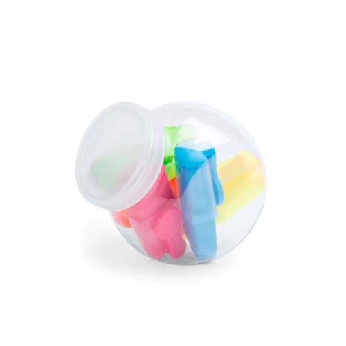 Original set of fluorescent markers of minimalist design in five colors, presented in a boat with transparent body and white screw-on cap with smooth surface for printing - Layax Personalised