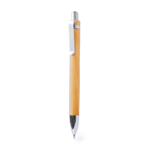 Elegant push-up mechanism ball pen in natural bamboo wood body and shiny silver metallic finish accessories - Yiagan Personalised