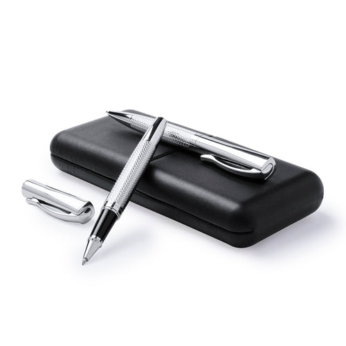 Elegant set of ball pen with twist mechanism and hooded roller hood in sober design - Darius Personalised