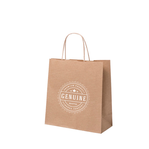 Paper bag with a natural finish of 100 g/m², featuring short reinforced handles and base and side gussets - Cention Personalised