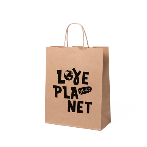 Paper bag with a natural finish of 100 g/m², featuring short reinforced handles and base and side gussets - Loiles Personalised