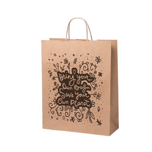 Paper bag with a natural finish of 100 g/m², featuring short reinforced handles and base and side gussets - Nauska Personalised
