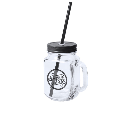 500ml, multi purpose glass jar with cover and straw in bright tones - Heisond Personalised